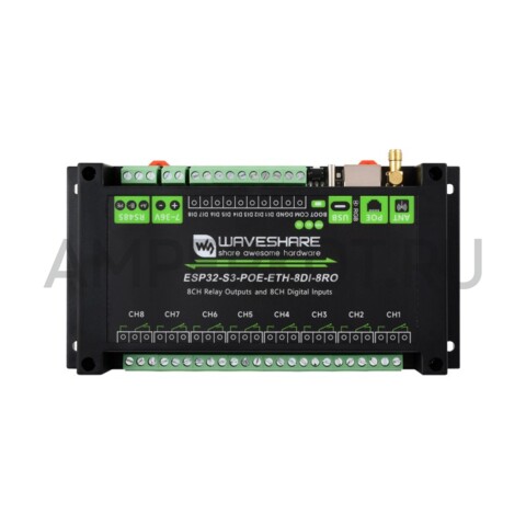 8-ми канальный модуль реле Waveshare ESP32-S3 RS485 WI-FI Ethernet PoE под DIN рейку, фото 2