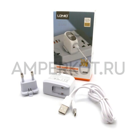 Зарядное устройство LDNIO A2522C 1*USB Type-A/1*Type-C QC3.0/PD3.0 30W LCD кабель Type-C, фото 1