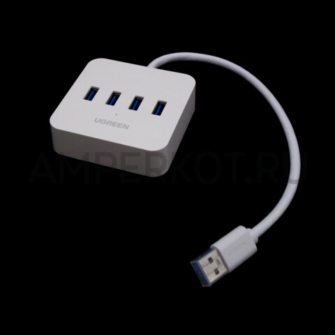 USB3.0 хаб UGREEN  4 порта Type-A внешнее питания Type-C 0.2 метра Белый, фото 1