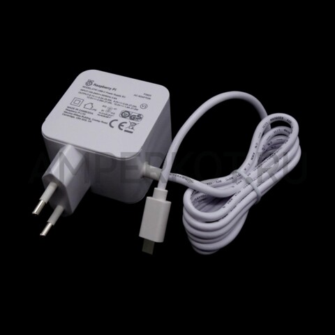 Официальный блок питания для Raspberry PI 5 5.1V/5А 27W Type-C Европейская вилка Белый, фото 1