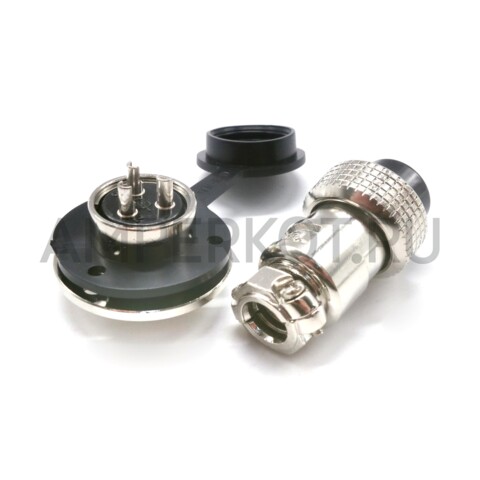 Разъем Разъем GX19M 3 контакта 19 мм (комплект штекер + гнездо с фланцем+крышка), фото 1