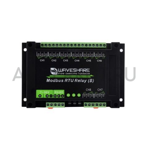 8-ми канальный модуль реле Waveshare (B) RS485 Modbus RTU 7~36V, фото 1