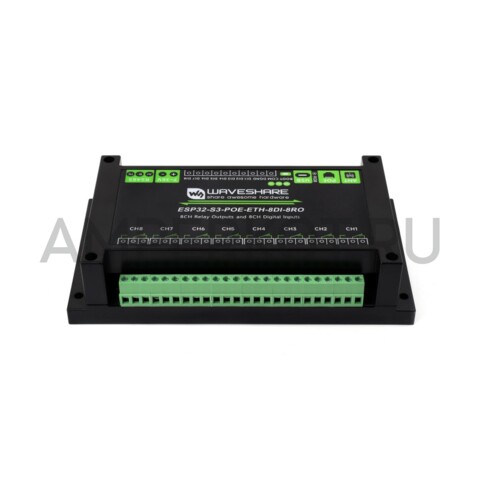 8-ми канальный модуль реле Waveshare ESP32-S3 RS485 WI-FI Ethernet PoE под DIN рейку, фото 1