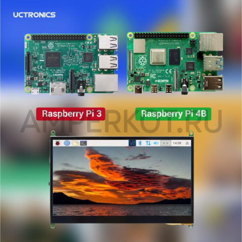 7" сенсорный дисплей UCTRONICS для Raspberry Pi 4, 3 B+, Windows 7/8/10 (матрица IPS, разрешение 1024×600 пикселей, емкостной сенсор, HDMI, не требует драйвера), фото 4
