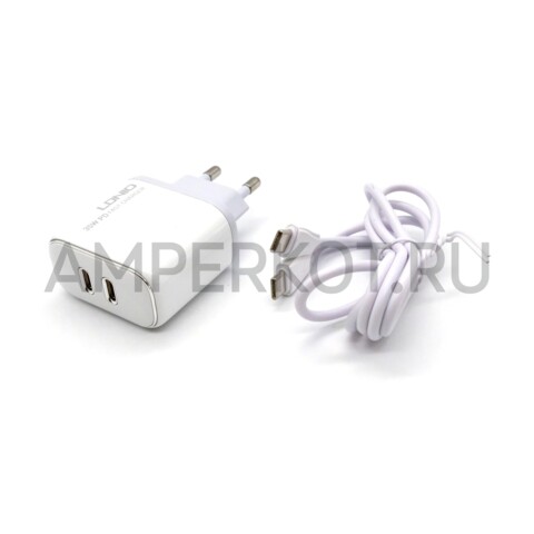 Зарядное устройство LDNIO A2528C 2*USB Type-C PD3.0 35W кабель Type-C, фото 1