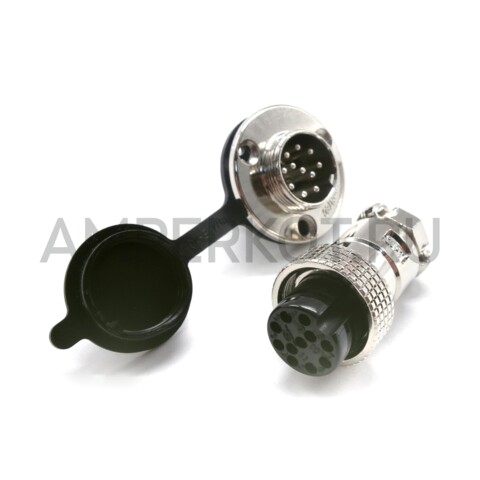 Разъем Разъем GX19M 11 контактов 19 мм (комплект штекер + гнездо с фланцем+крышка), фото 1