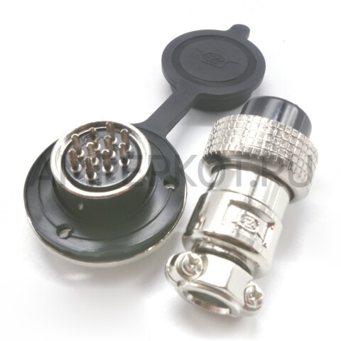 Разъем Разъем GX19M 10 контактов 19 мм (комплект штекер + гнездо с фланцем+крышка), фото 2