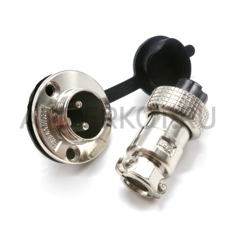 Разъем Разъем GX19M 2 контакта 19 мм (комплект штекер + гнездо с фланцем+крышка), фото 1