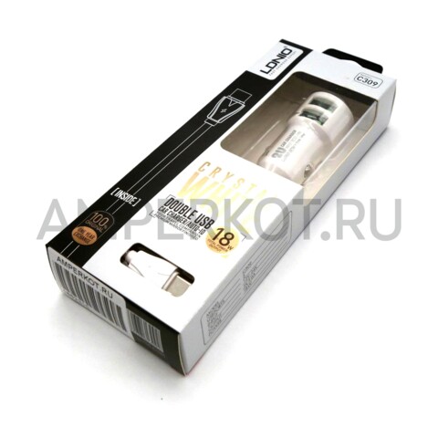 Автомобильное зарядное устройство LDNIO C309 2*USB Type-A 18W кабель Type-C, фото 1