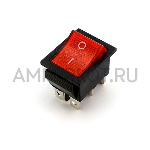 Клавишный переключатель с подсветкой KCD4 6 контактов красный 15А 250V, фото 1