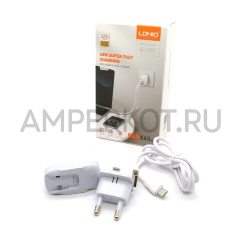 Зарядное устройство LDNIO A3511Q 2*USB Type-A/1*Type-C QC3.0/PD3.0 65W GaN кабель Type-C, фото 1