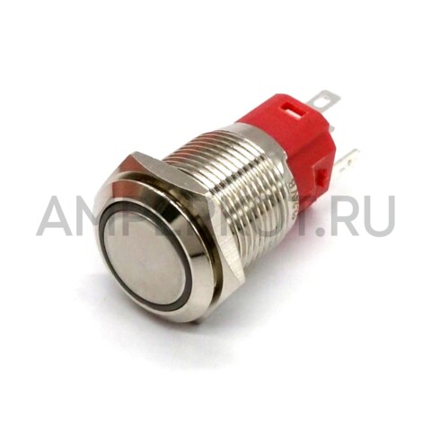 16 мм антивандальная кнопка с фиксацией и синей подсветкой 12-24V NO/NC, фото 1