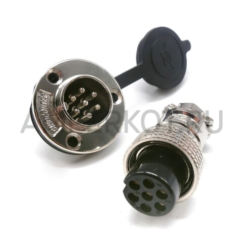 Разъем Разъем GX19M 7 контактов 19 мм (комплект штекер + гнездо с фланцем+крышка), фото 1