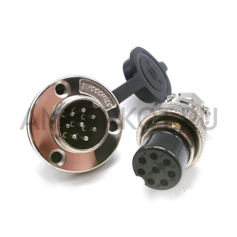 Разъем Разъем GX19M 8 контактов 19 мм (комплект штекер + гнездо с фланцем+крышка), фото 1