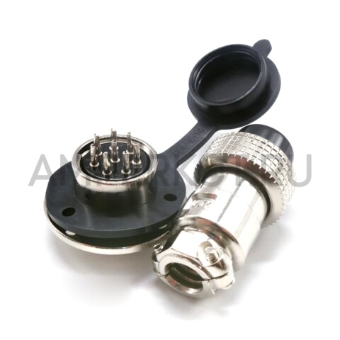 Разъем Разъем GX19M 8 контактов 19 мм (комплект штекер + гнездо с фланцем+крышка), фото 2