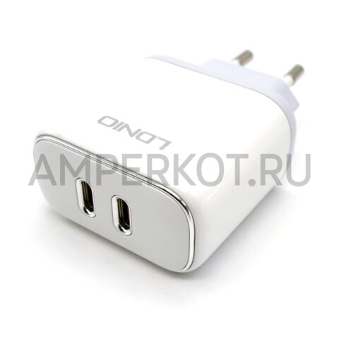 Зарядное устройство LDNIO A2528M 2*USB Type-C PD3.0 35W кабель Type-C ー Lightning, фото 3