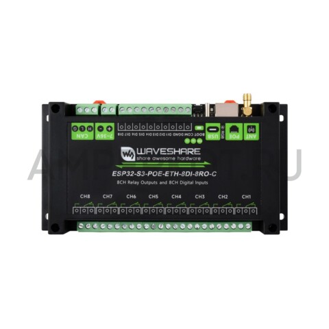 8-ми канальный модуль реле Waveshare ESP32-S3 WI-FI Ethernet CAN POE под DIN рейку, фото 2