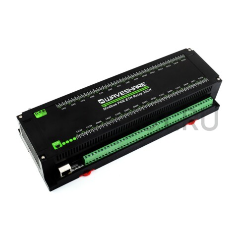 30-ти портовый модуль реле Waveshare Ethernet, Modbus RTU/Modbus TCP, PoE, DIN, фото 1