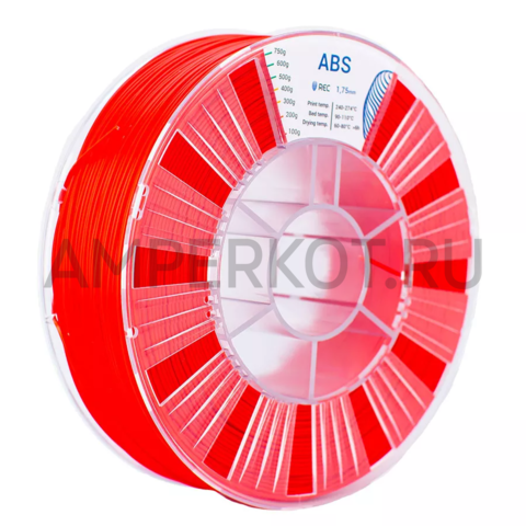 Пластик для 3D-принтера REC ABS 1.75мм Красный (RAL 3020) 750г, фото 1