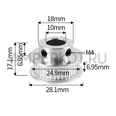 Зубчатый шкив для ремня GT2-6. 40 зуб. D10 mm, фото 1