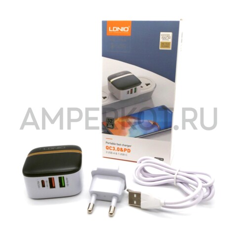 Зарядное устройство LDNIO A3513Q 2*USB Type-A/1*Type-C QC3.0/PD3.0 32W кабель Type-C, фото 1