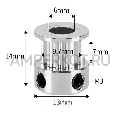 Зубчатый шкив для ремня GT2-6. 16 зуб. D6 mm, фото 1