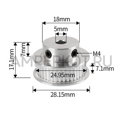 Зубчатый шкив для ремня GT2-6. 40 зуб. D5 mm, фото 1