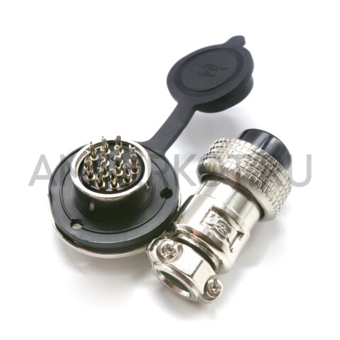 Разъем Разъем GX19M 14 контактов 19 мм (комплект штекер + гнездо с фланцем+крышка), фото 2