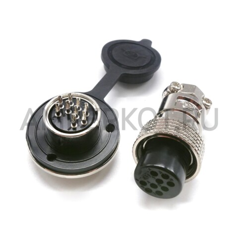Разъем Разъем GX19M 9 контактов 19 мм (комплект штекер + гнездо с фланцем+крышка), фото 2