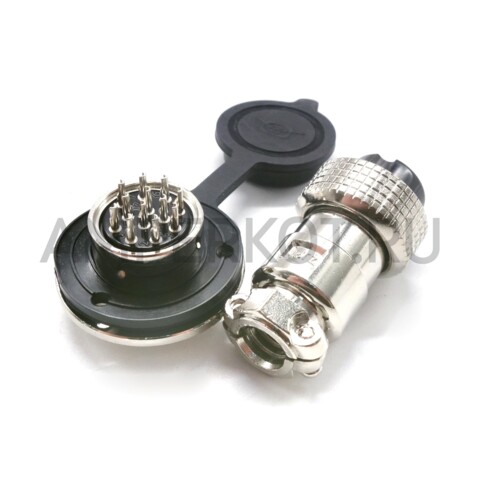 Разъем Разъем GX19M 12 контактов 19 мм (комплект штекер + гнездо с фланцем+крышка), фото 2