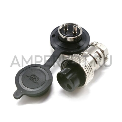 Разъем Разъем GX19M 2 контакта 19 мм (комплект штекер + гнездо с фланцем+крышка), фото 2