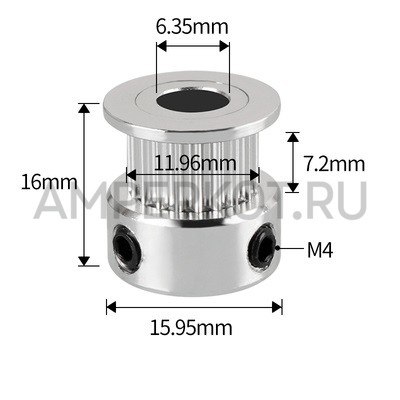 Зубчатый шкив для ремня GT2-6. 20 зуб. D6.35 mm, фото 1