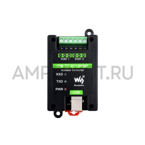 Преобразователь промышленного уровня Waveshare USB - RS485 (2 канала) Изолированный FT2232HL DIN, фото 3