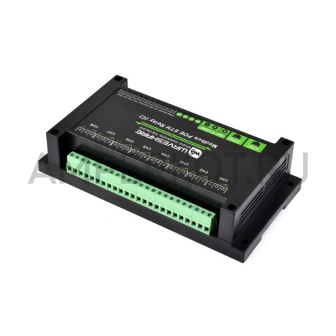 8-ми канальный модуль реле Waveshare с двумя портами Ethernet (E), на DIN рейку 10А/250VAC/30VDC PoE, фото 1