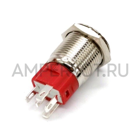 16 мм антивандальная кнопка с фиксацией и синей подсветкой 12-24V NO/NC, фото 2