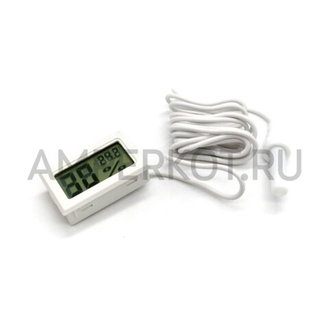 Миниатюрный цифровой термометр/гигрометр GY-12 с выносным датчиком -50 ー 110℃ 10-99% RH Белый, фото 1