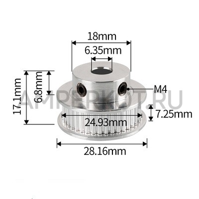 Зубчатый шкив для ремня GT2-6. 40 зуб. D6.35 mm, фото 1