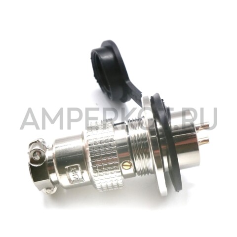 Разъем Разъем GX19M 2 контакта 19 мм (комплект штекер + гнездо с фланцем+крышка), фото 4