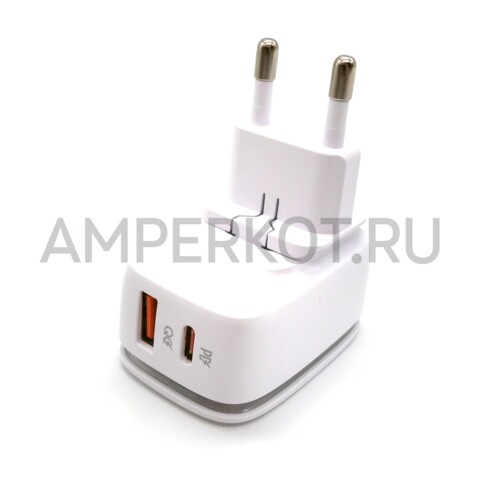 Зарядное устройство LDNIO A2425C 1*USB Type-A/1*Type-C QC3.0/PD3.0 20W подсветка кабель Type-C, фото 3