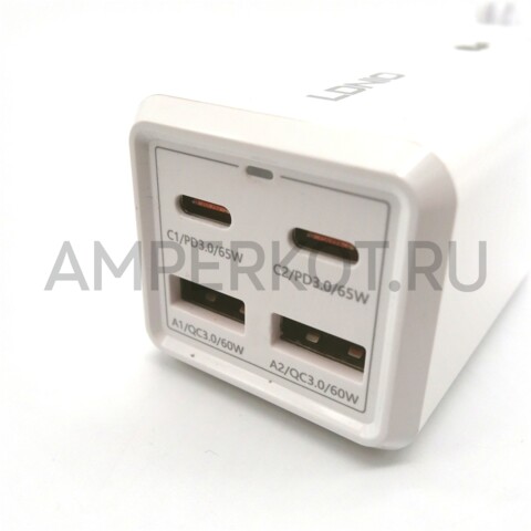 Сетевой фильтр/зарядное устройство LDNIO SC1418 1 розетка 2*USB Type-A/2*Type-C 65W, фото 3