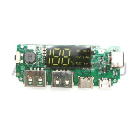 Контроллер для PowerBank с LED H969-U V2.0 2хUSB 5V/2.4A Type-C Lightning QC, фото 1