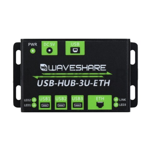 Промышленный USB концентратор Waveshare USB-HUB-3U-ETH  с 1х USB2.0 входом Type-B, 4х USB2.0 Type-A выходами 5V/1.2A и Ethernet портом 10/100 Мбит/с, фото 3
