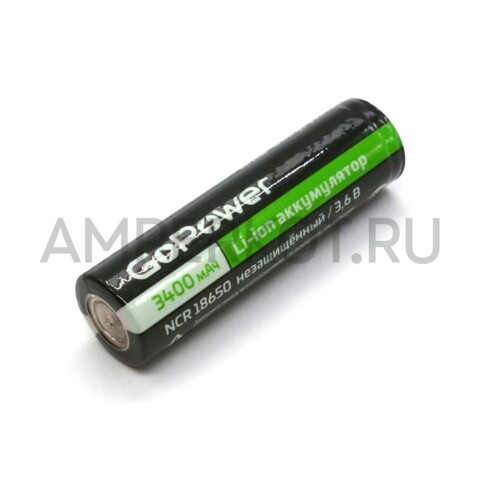 Аккумулятор Li-ion GoPower NCR18650 (Panasonic NCR18650B) 3.6V 3400mAh без защиты с плоским контактом, фото 1