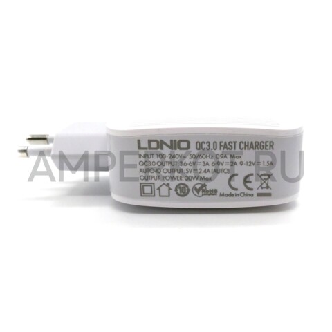Зарядное устройство LDNIO A3310Q 3*USB Type-A QC3.0 30W кабель Lightning, фото 2