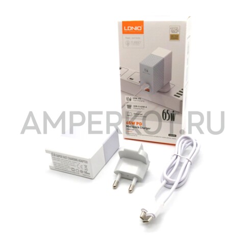 Зарядное устройство LDNIO A2620C 1*USB Type-A/1*Type-C QC3.0/PD3.0 65W кабель Type-C, фото 1