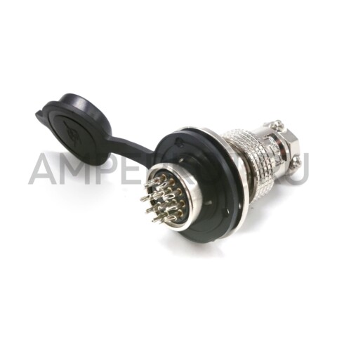 Разъем Разъем GX19M 14 контактов 19 мм (комплект штекер + гнездо с фланцем+крышка), фото 3