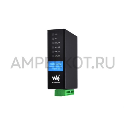 Промышленный двухканальный сервер последовательного интерфейса Waveshare RS232/RS485 2хEthernet под DIN, фото 1