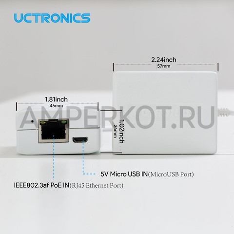 USB адаптер UCTRONICS  POE/Ethernet 10/100 Мбит 5V/2.5A для Raspberry Pi Zero, IEEE 802.3af, фото 2