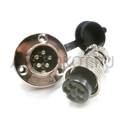 Разъем Разъем GX19M 5 контактов 19 мм (комплект штекер + гнездо с фланцем+крышка), фото 1