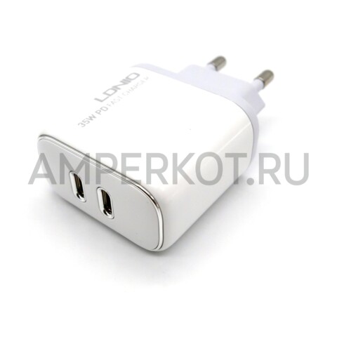Зарядное устройство LDNIO A2528C 2*USB Type-C PD3.0 35W кабель Type-C, фото 3